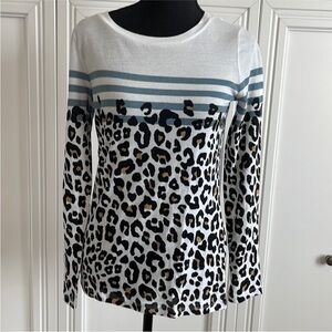 LOFT Animal Print Long Sleeve Top with Stripes
